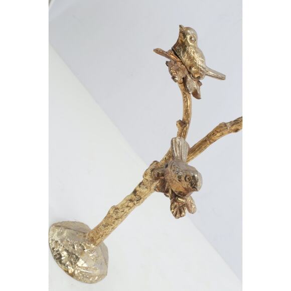 Vintage Gold Cast Iron Bird Clip Sculpture Art Decor Birds on Branches Heavy - Picture 5 of 16